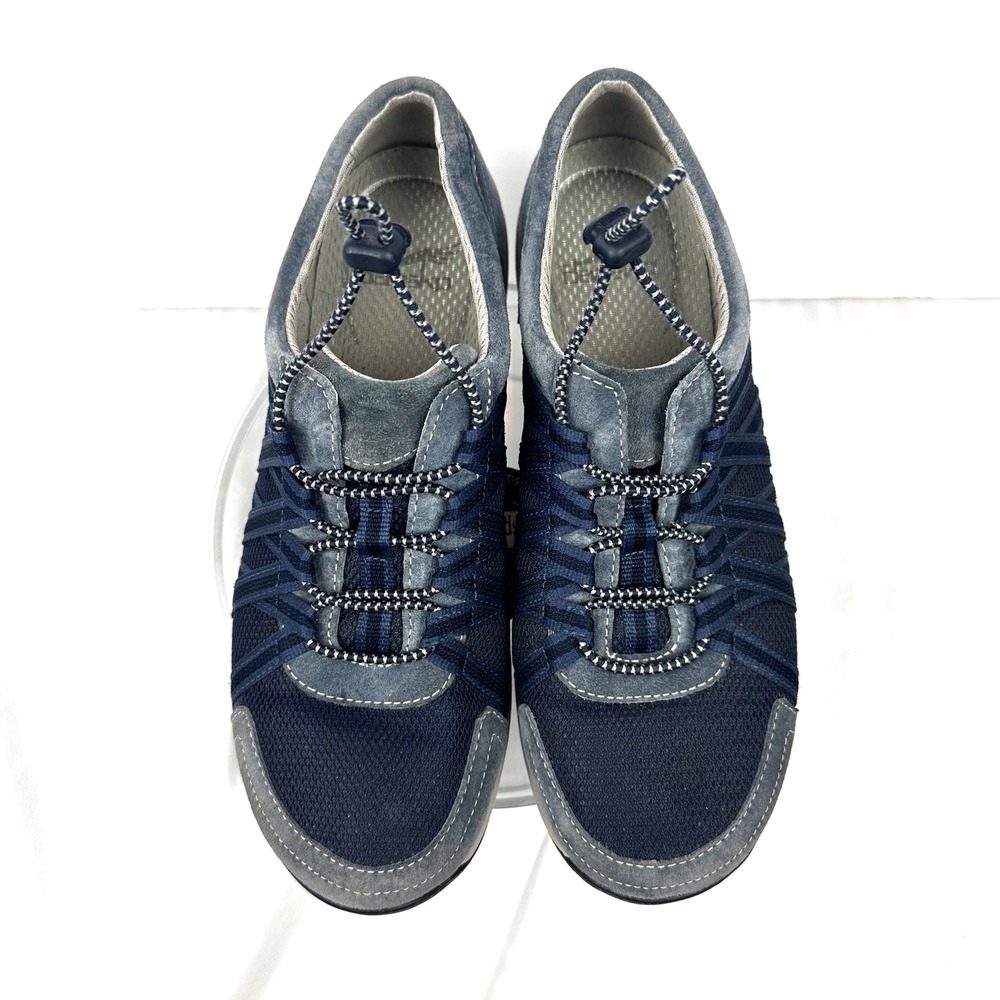 Dansko Honor Blue Suede Mesh Bungee Lace Walking Shoes Women 38 Blue Orthopedic